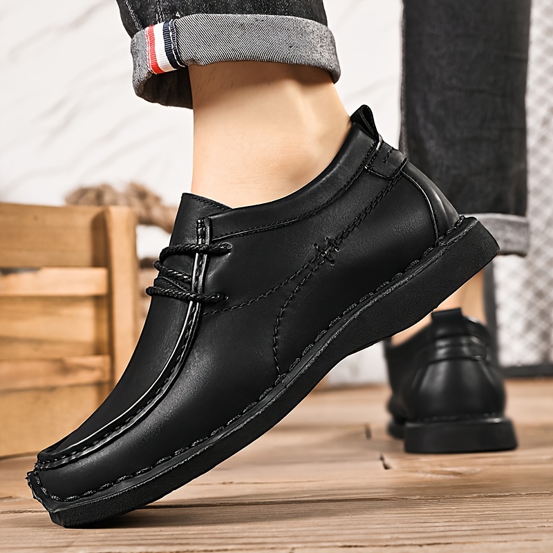 Men's Solid Work Shoes, Lace Up Comfy Soft Sole Non Slip Sneakers