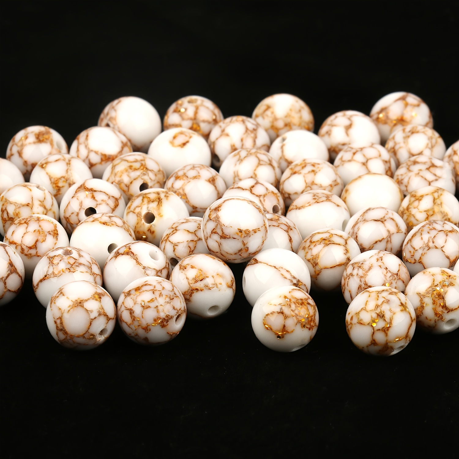 White Howlite Spun Gold Plated Loose Stone Round Beads For - Temu