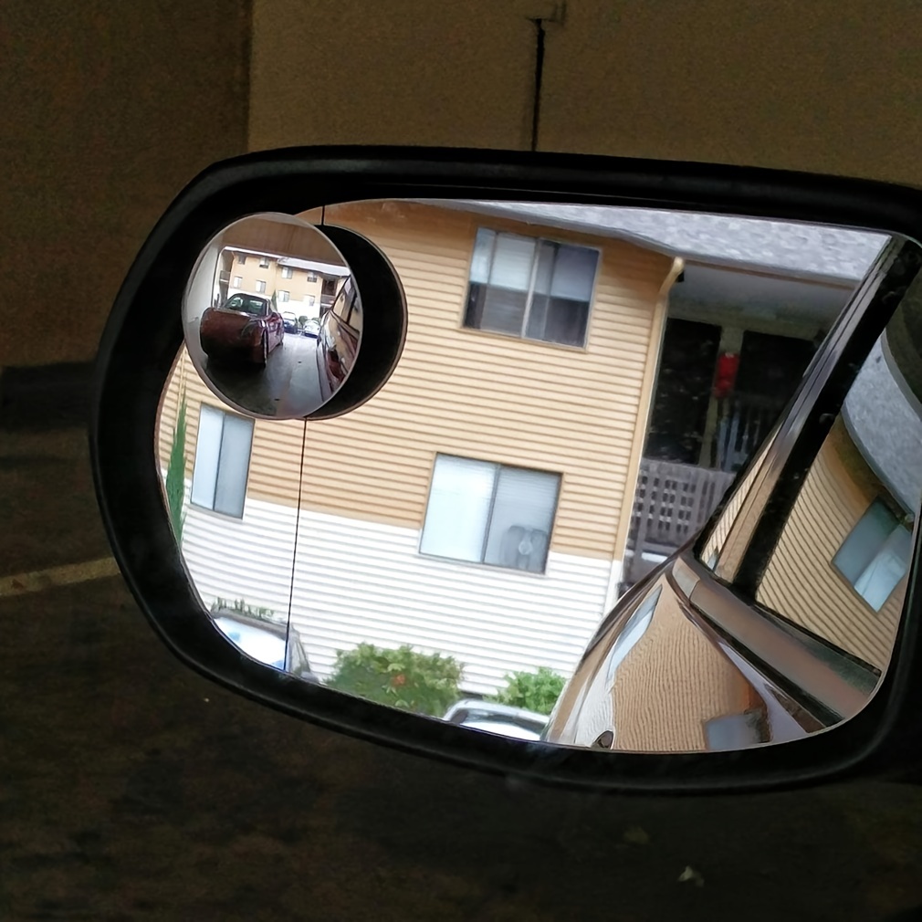 TIESOME Miroir d'angle mort pour voiture, 2 pièces Miroir d'angle mort rond  sans cadre réglable adhésif étanche rotatif à 360° en verre, convexe pour