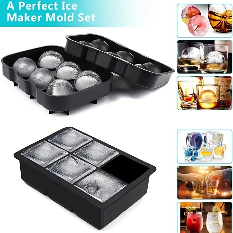 3pcs/set Silicone Whiskey Round Ice Cube Mold For Home Use