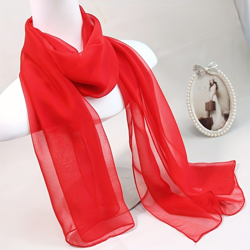 

Lightweight Solid Color Silky Scarf Elegant Thin Chiffon Shawl Women's Simple Sunscreen Travel Beach Towel