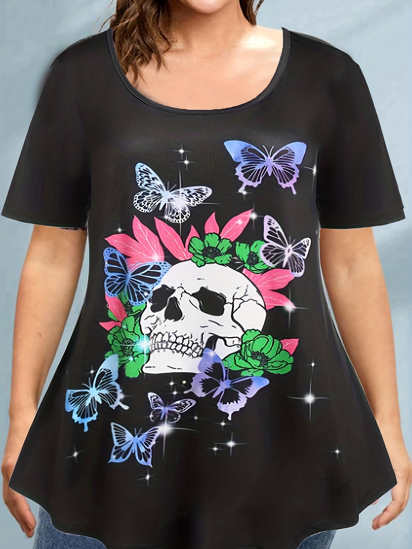 Womens Skull T Shirt Sugar Skull Print Womens T-shirt Gothic 