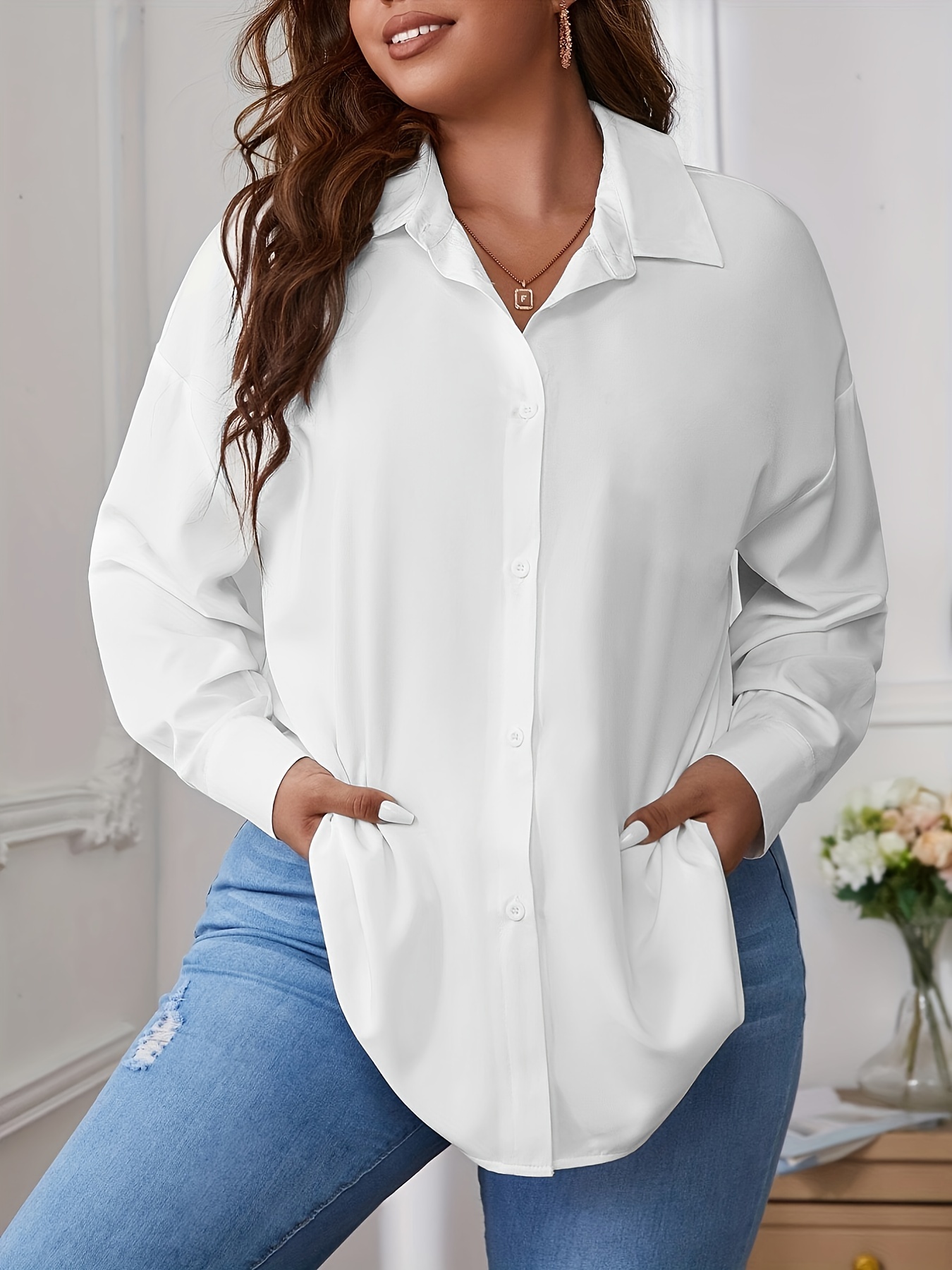 Women's plus size button down hot sale dress shirts