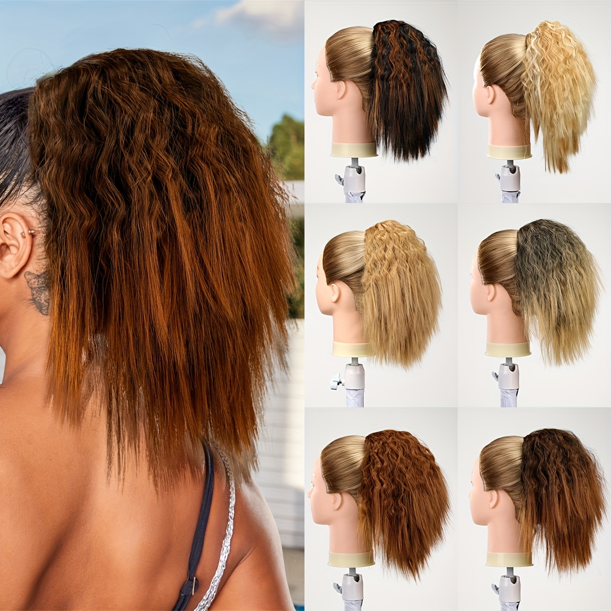 Ombre Kinky Curly Wave Ponytail Extension 30 48 Cm Short Corn Wave Drawstring