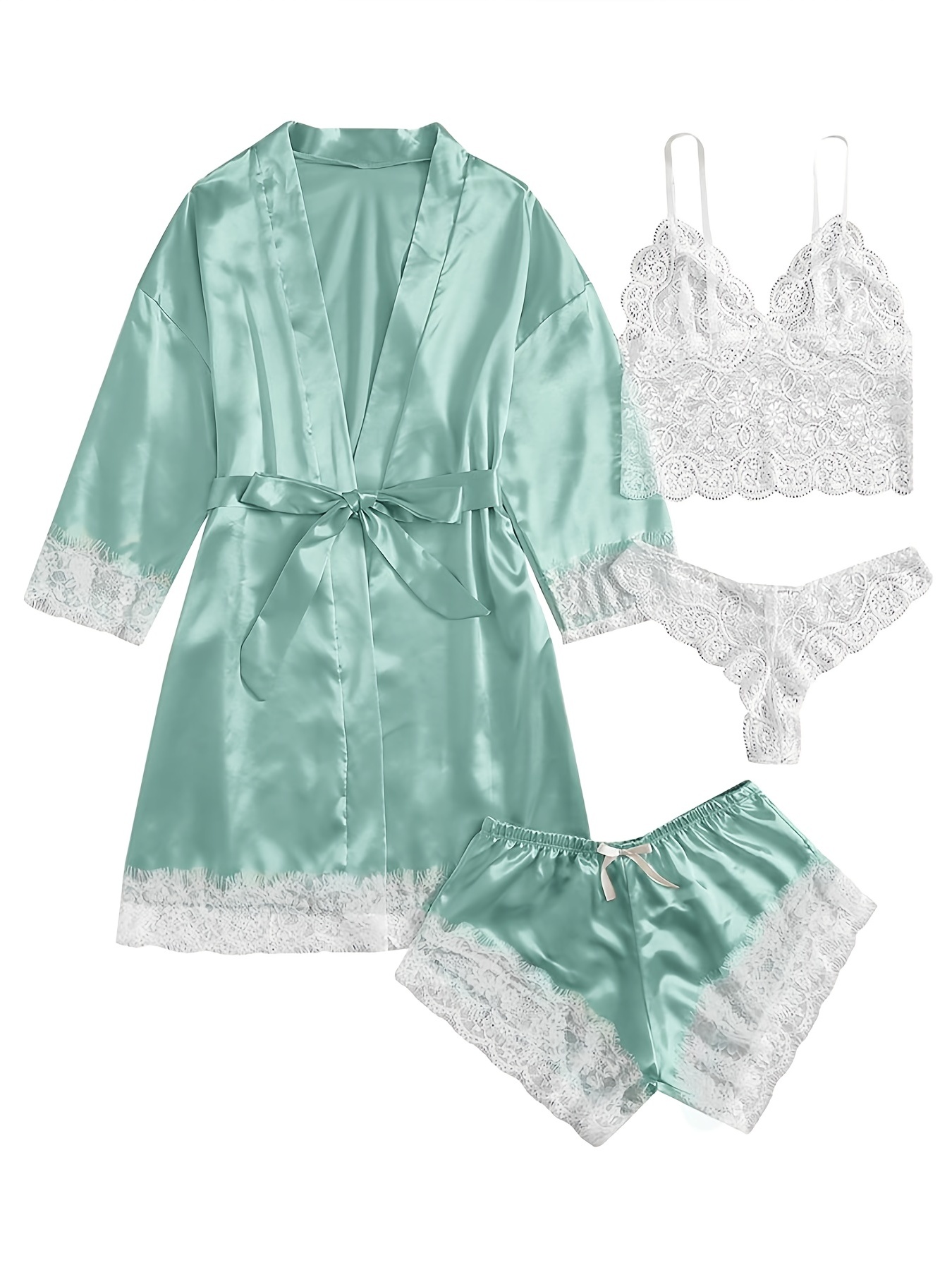 Nuevo pijama de Cami PJ Satin Lace Floral en contraste para mujer
