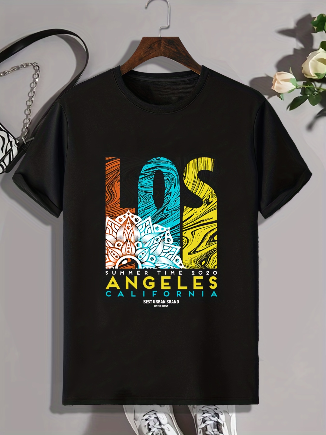 Los Angeles Print Mens Graphic Design Crew Neck T Shirt Casual