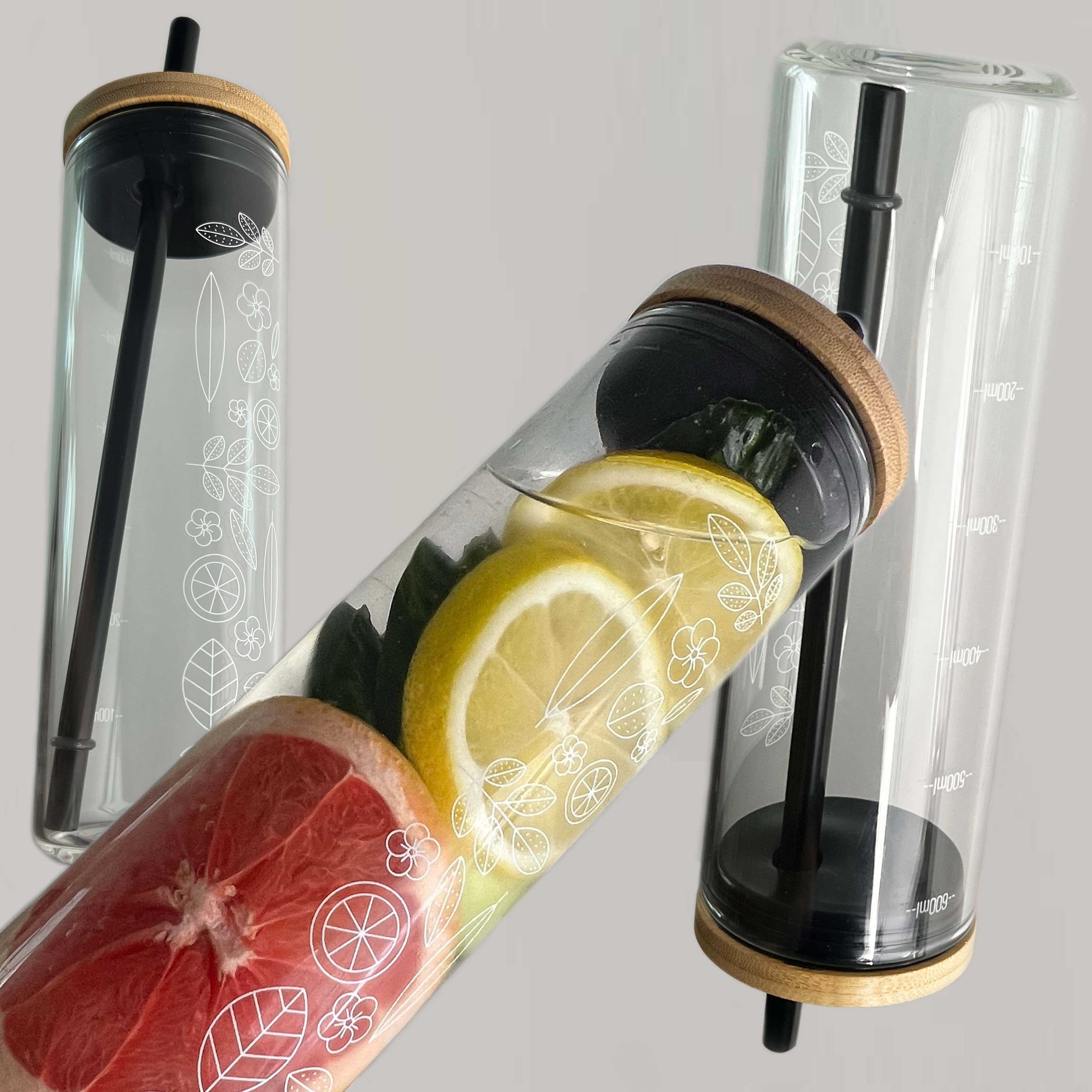 New Arrival 400ml Transparent Fruit Juice Cool Drink Glass Bottle Jar Lemon  Bottle with Cover Straw Sport Water Bottle