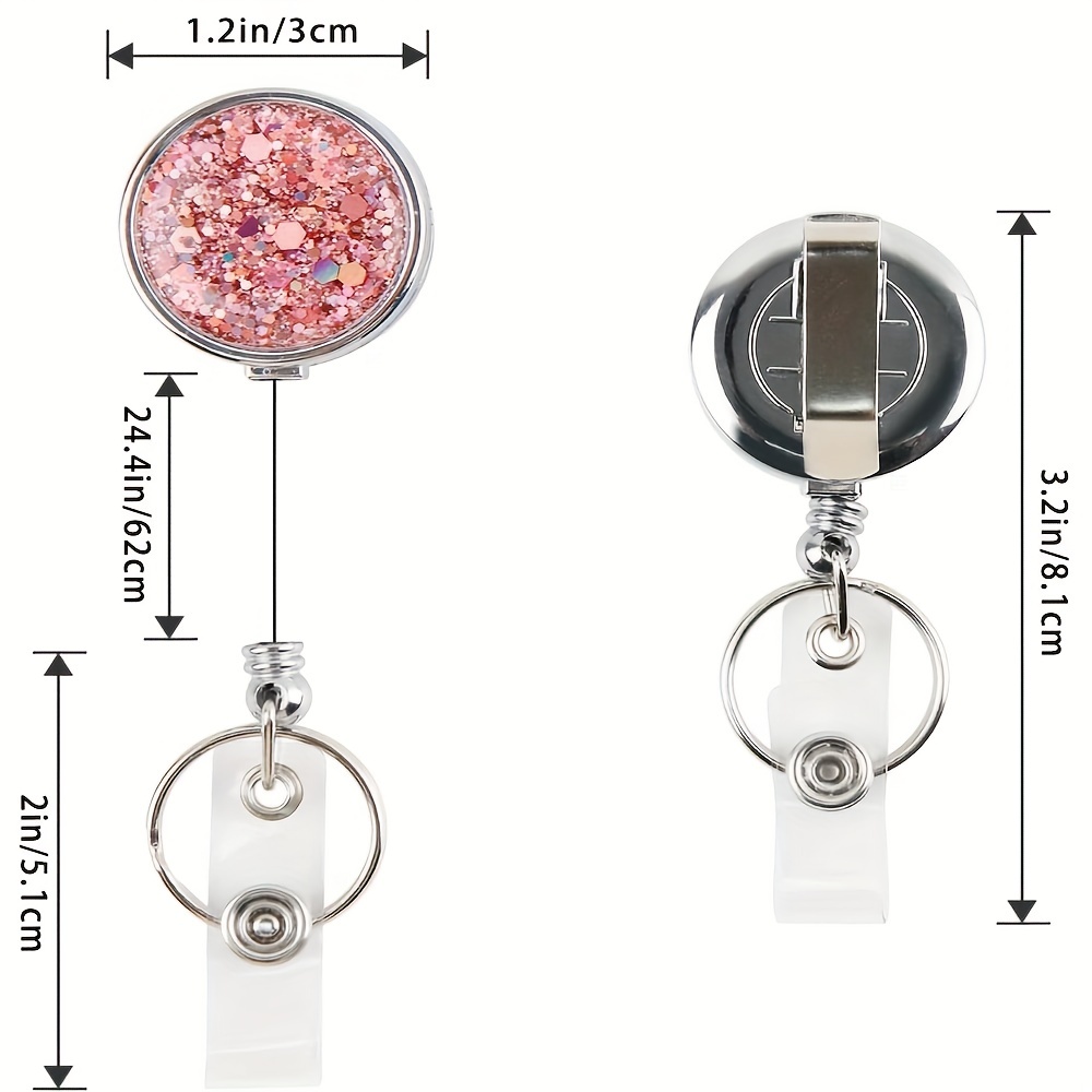 Retractable Id Badge Reels Glittery Shiny Design Lightweight - Temu