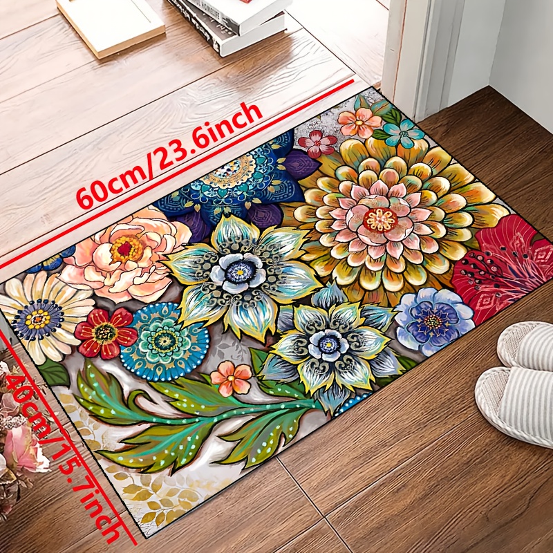 Boho Floral Kitchen Mat, Cushioned Anti-fatigue Kitchen Rugs Non