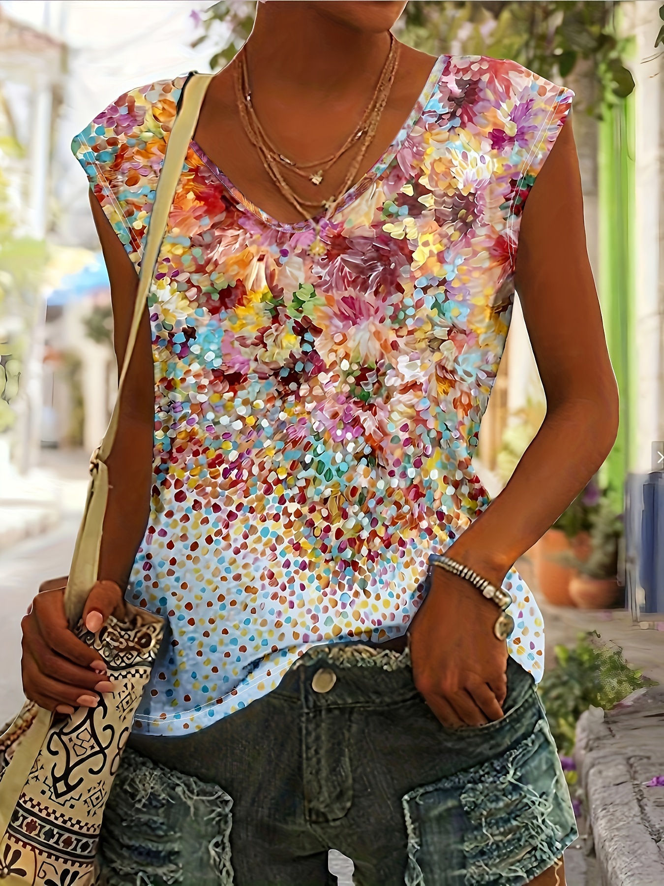 Floral Print Cami Top Casual V Neck Summer Sleeveless Top - Temu