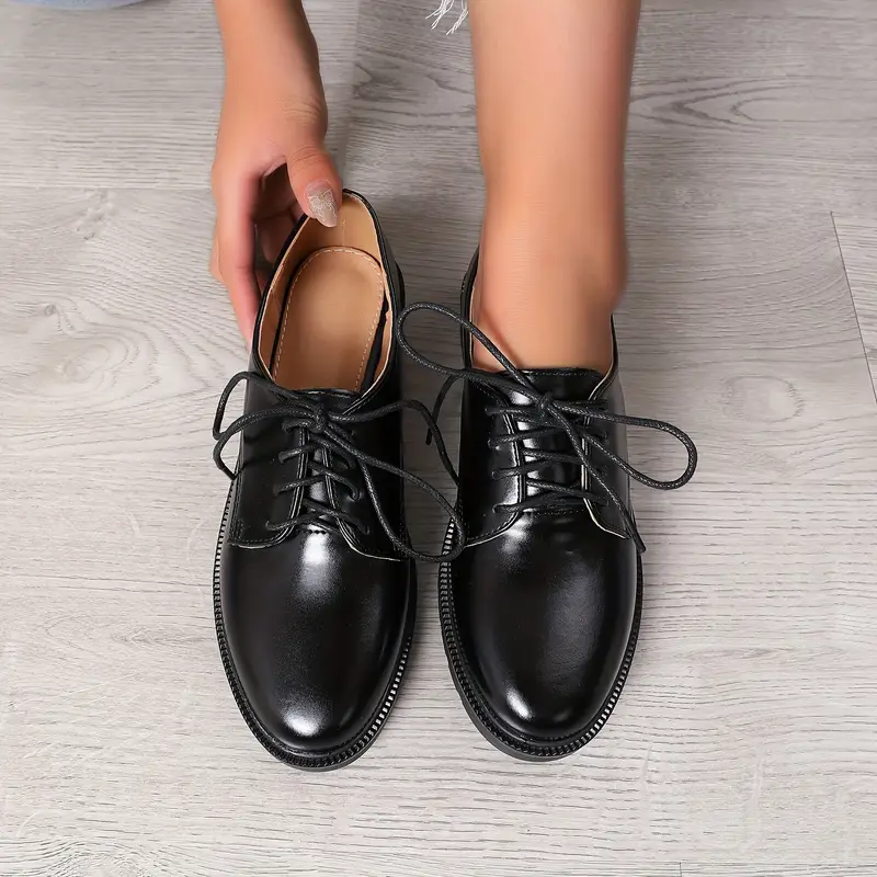 womens lace up loafers all match black flat commuter shoes casual business work shoes details 3