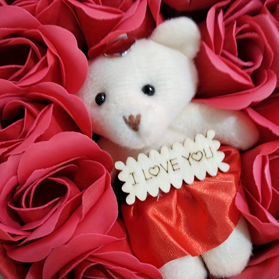 Cadeau Romantique Pour Une Fille Un Bouquet De Roses Et Un Lapin En Peluche  Ai Génératif