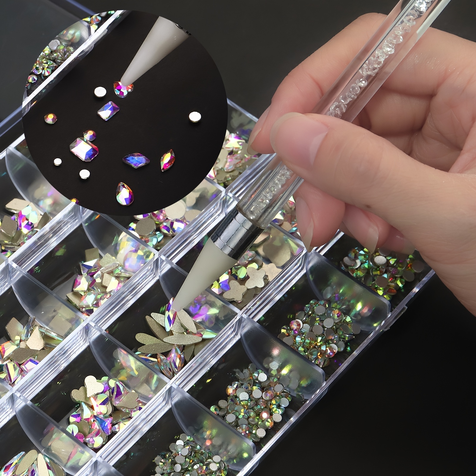 Crystal AB Nail Art Rhinestones Flat Back Mixed Shaped Gemstones