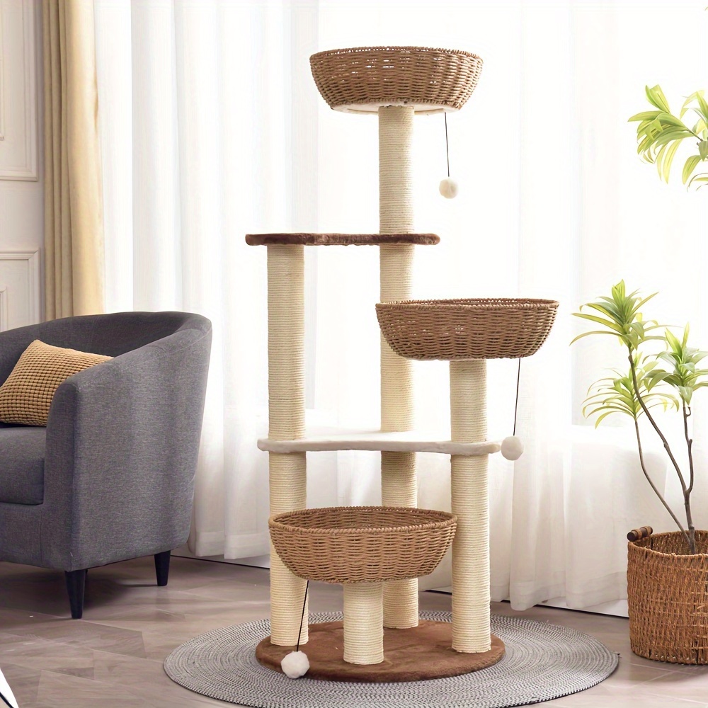

Modern Cat Tree Tower For Large Cats, Woven Cat Nests Multilevel Huge Cat Tower With Sisal Rope Cat Scratching Post And Jump Platform, Luxury Cat Condo
