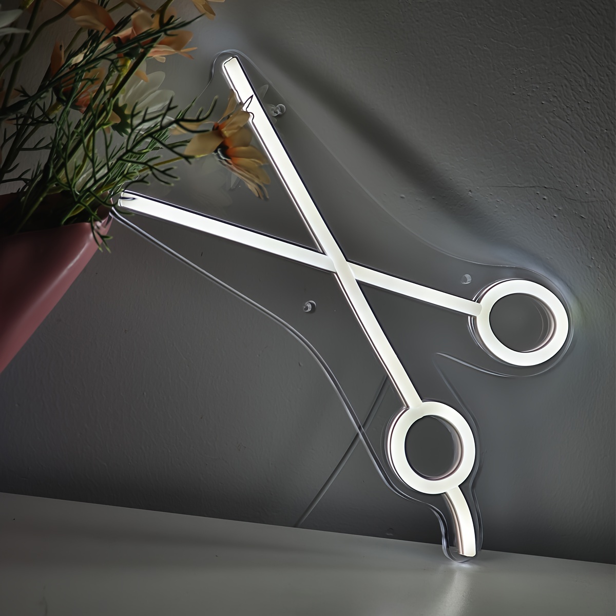 1PC White Cool Scissors LED Wall Neon Sign For Hair Salon Room