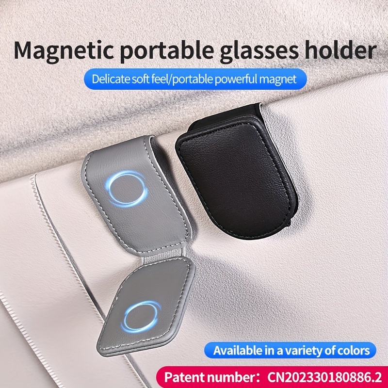 Magnetic Pu Leather Car Visor Sunglasses Holder Sunglasses - Temu