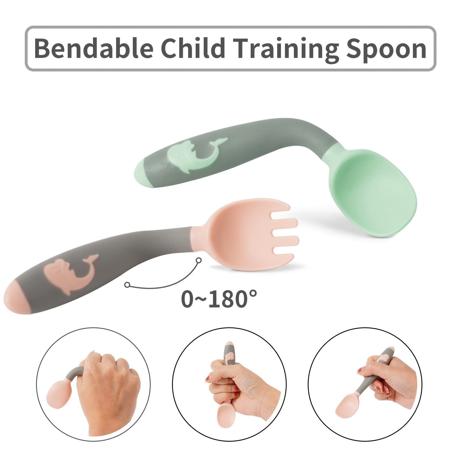 Baby Utensils Spoons Forks Sets With Travel Safe Case, Easy Grip Heat  Resistant Bendable Bpa Free Toddler Feeding Training Utensils Sets (green+  ) Cpc Certificate - Temu