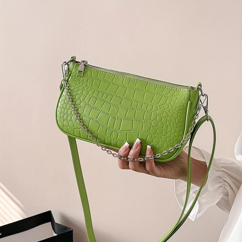 Fashion Mini Flap Bag & Purses - Dark Green Croc Embossed - JW PEI