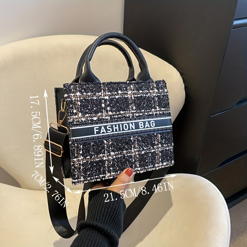 Letter & Plaid Printed Square Crossbody Bag For Fashionable Women