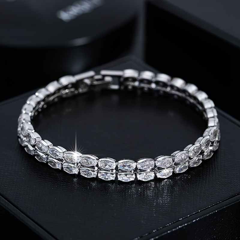 Two Rows Tennis Bracelet with Cubic Zirconia