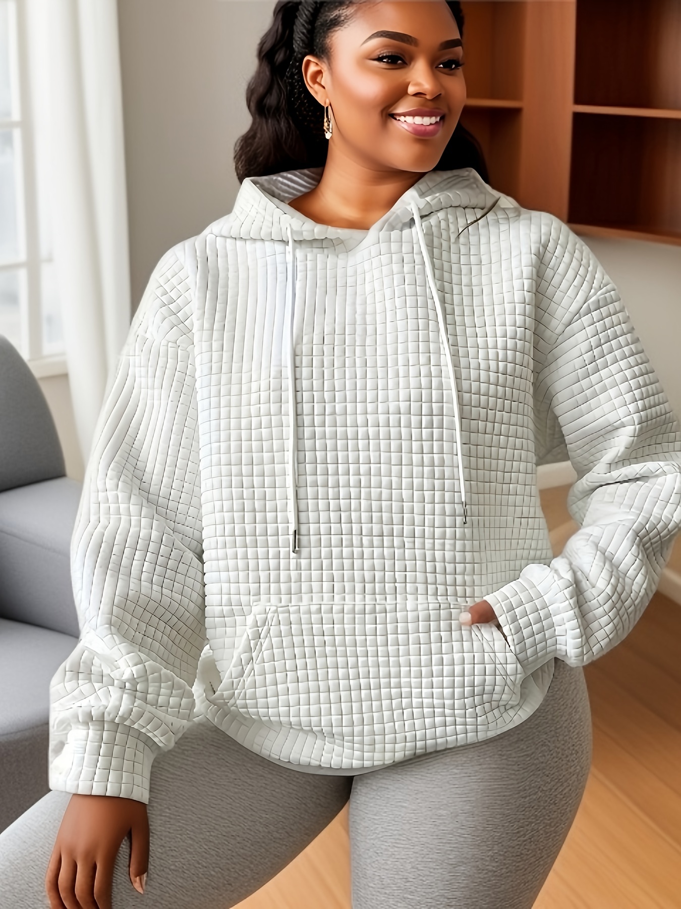 Woman Within Women's Plus Size Thermal Waffle Sweatshirt
