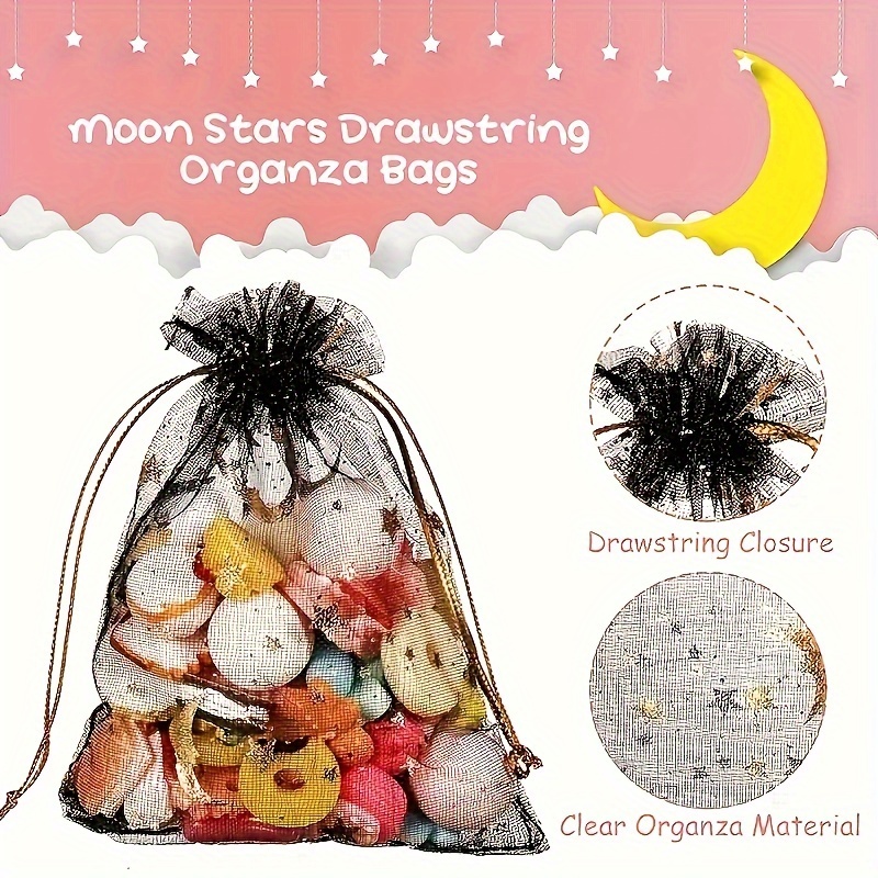 10pcs moon star drawstring organza bag mixed color jewelry pouch gift candy bag wedding party supplies valentines day christmas mothers day gift package display storage bag for eid ramadan details 2