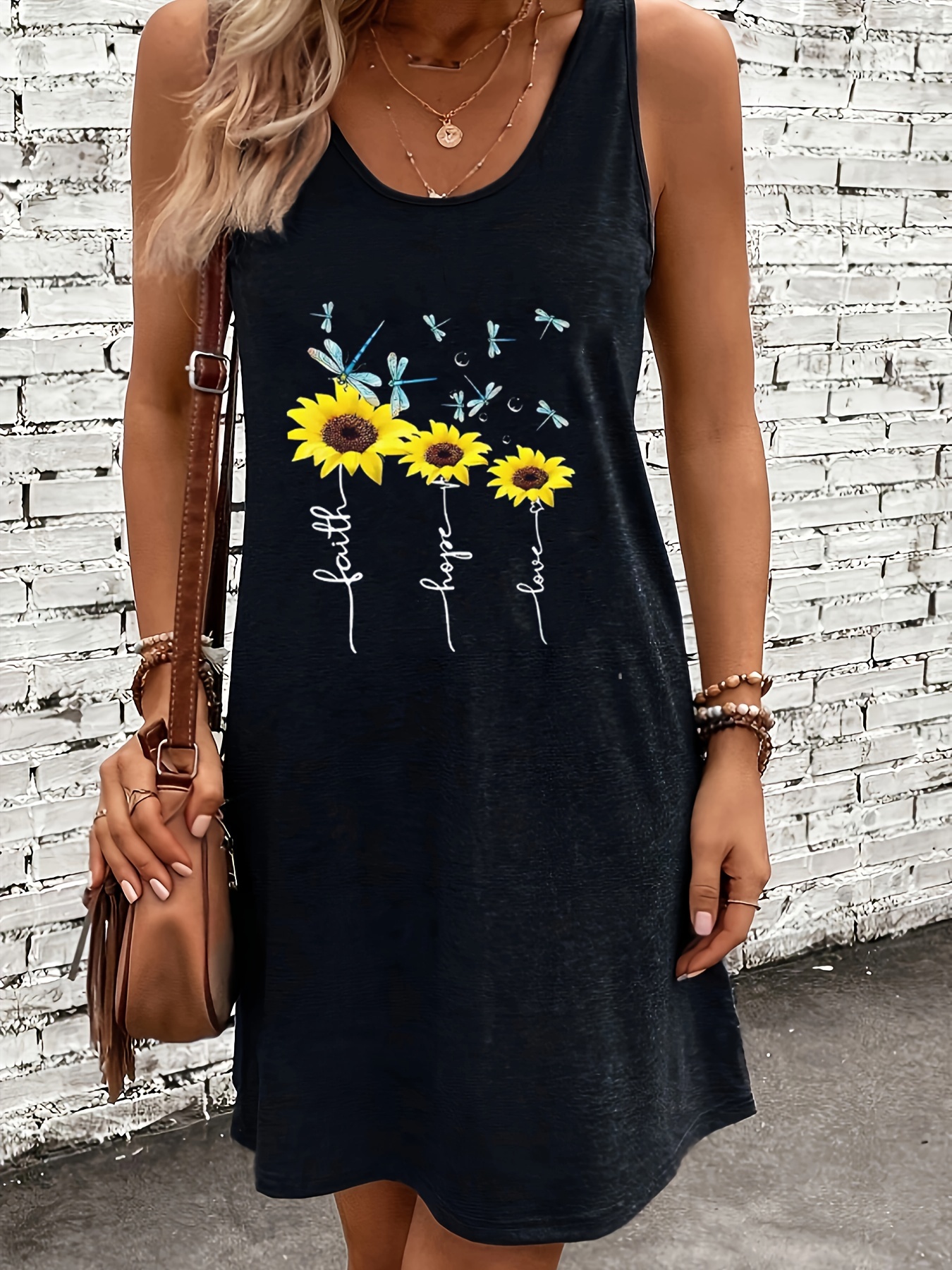 Crew Neck Casual Floral-Print Sleeveless Summer Dresses