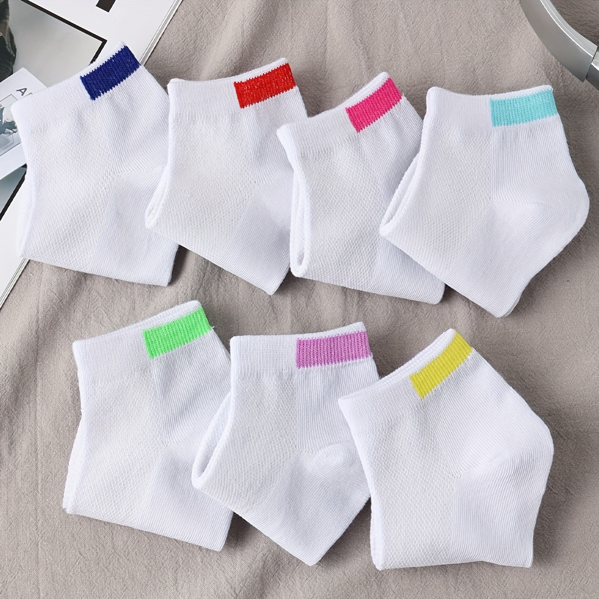 7 Pairs Geometric Pattern Soft & Comfy Crew Short Socks