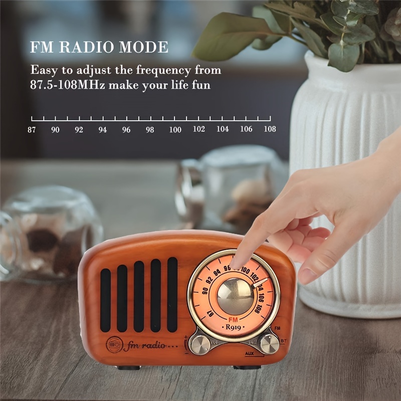 Vintage Radio Retro Bluetooth Speaker- Greadio Cherry Wooden FM Radio with  Old Fashioned Classic Style, Strong Bass Enhancement, Loud Volume