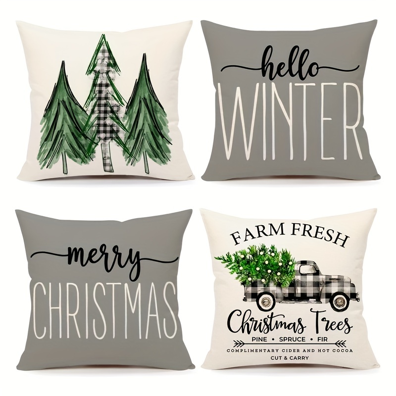 Grey Christmas Pillow Covers, Farmhouse Christmas Decorations,snowman  Reindeer Eucalyptus Truck Winter Holiday Decor Stripes Throw Cushion Cases,  For Couch Sofa Living Room Outdoor,,without Pillow Inserts - Temu