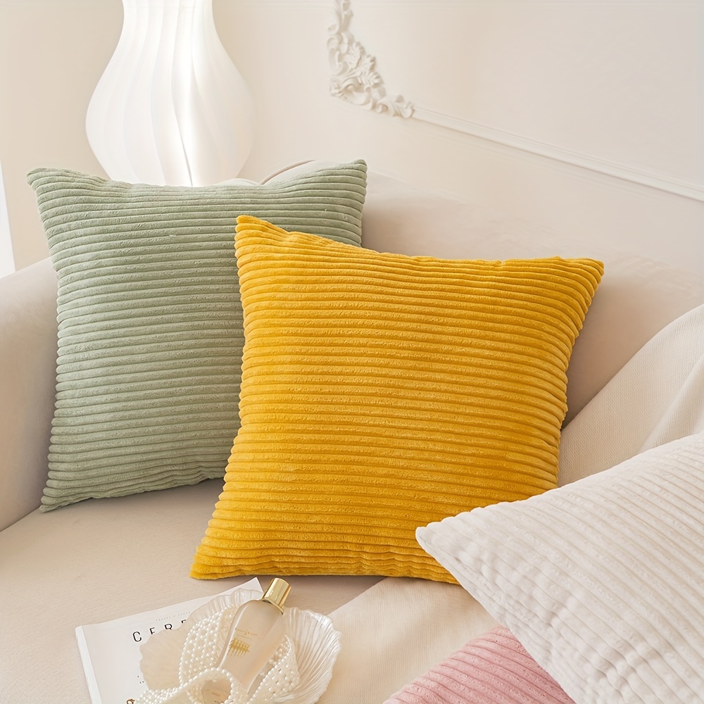 Square Corduroy Throw Pillow Cover, Striped Cushion Cover for Bedroom