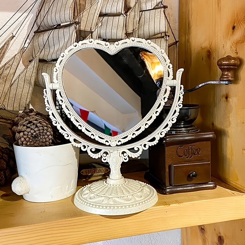 1pc Plastic Desktop Mirror, Vintage Design Decoration Object For Home