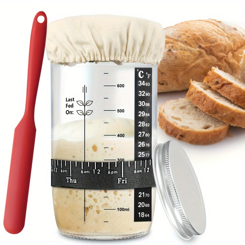 8 Pcs Sourdough Starter Jar Kit 730ml Container with Thermometer Label  Spatula Brush Marker Band for Storing Canned Food Caviar - AliExpress