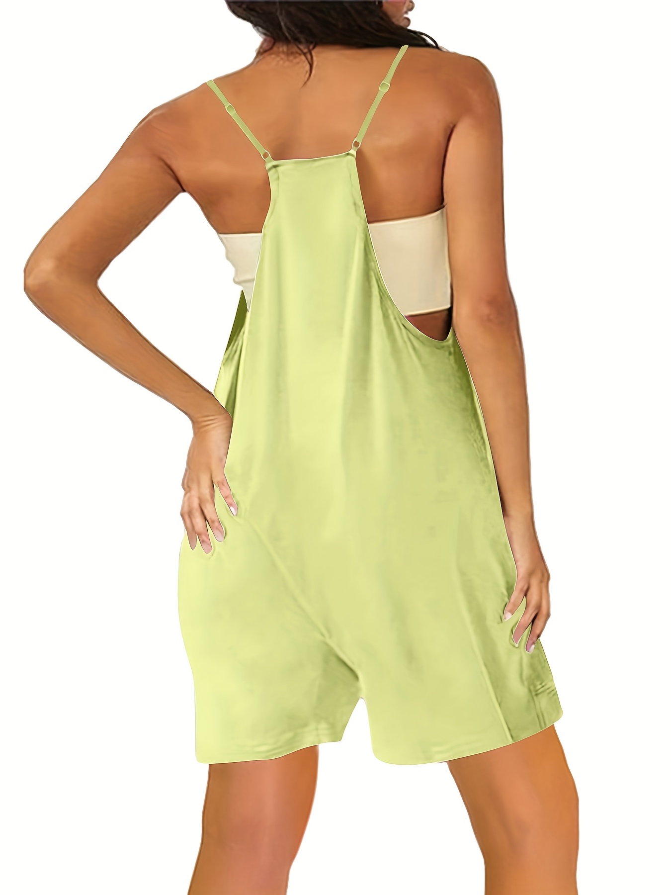 V Neck Sleeveless Romper Solid Casual Pocket Jumpsuit Summer - Temu