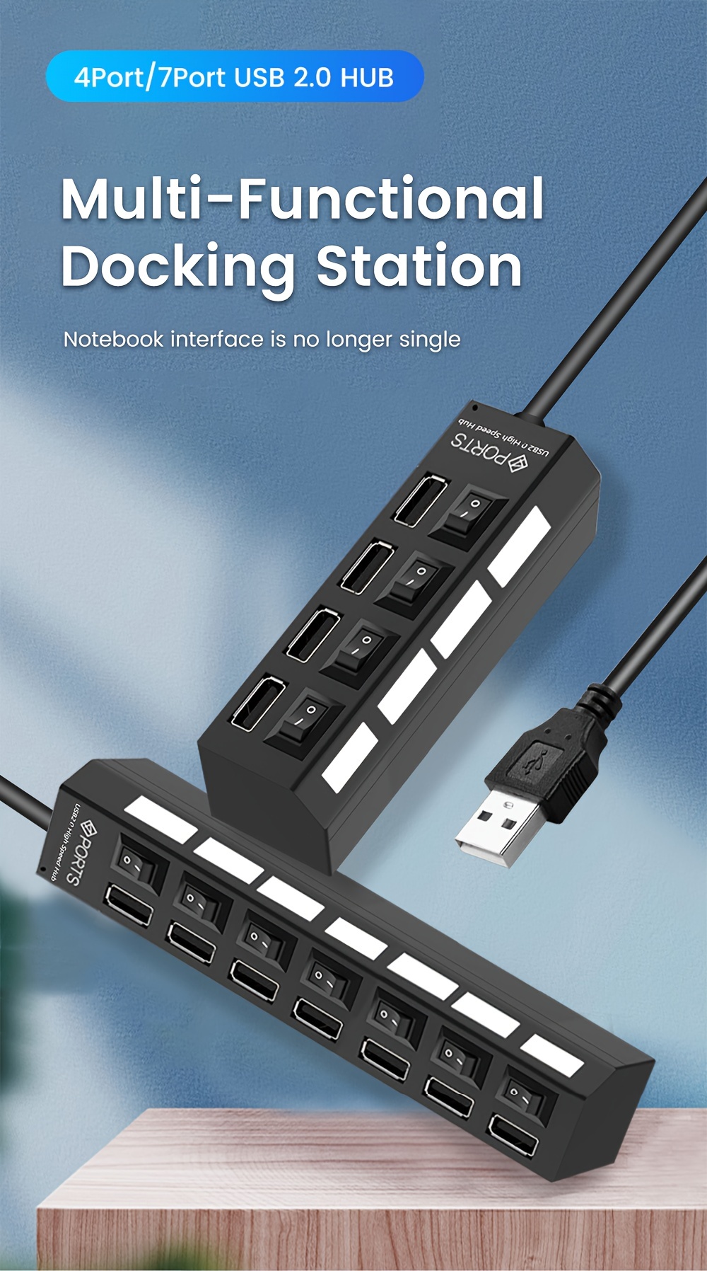 High Speed 4/7 Ports Usb Hub 2.0 Adapter Expander Multi Usb - Temu