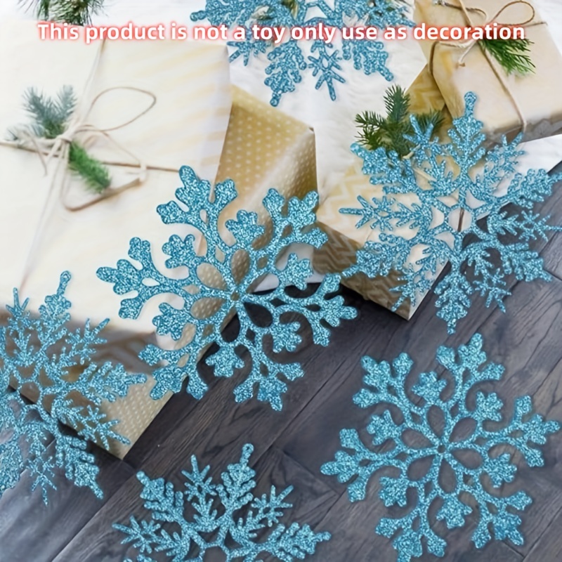 12pcs Snowflake Ornaments Plastic Glitter Snow Flakes Ornaments for Winter  Christmas Tree Decorations Craft Snowflakes, Blue 