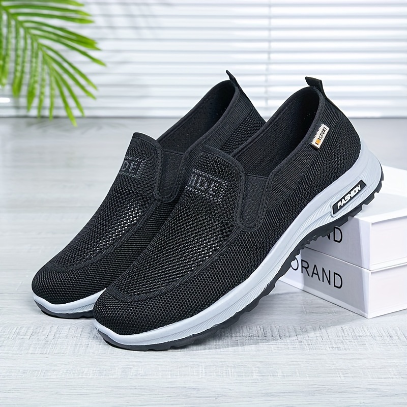 

Men's Solid Casual Knit Shoes, Breathable Lightweight Anti-skid Slip On Shoes For Outdoor Daily, Men's Summer Walking Shoes