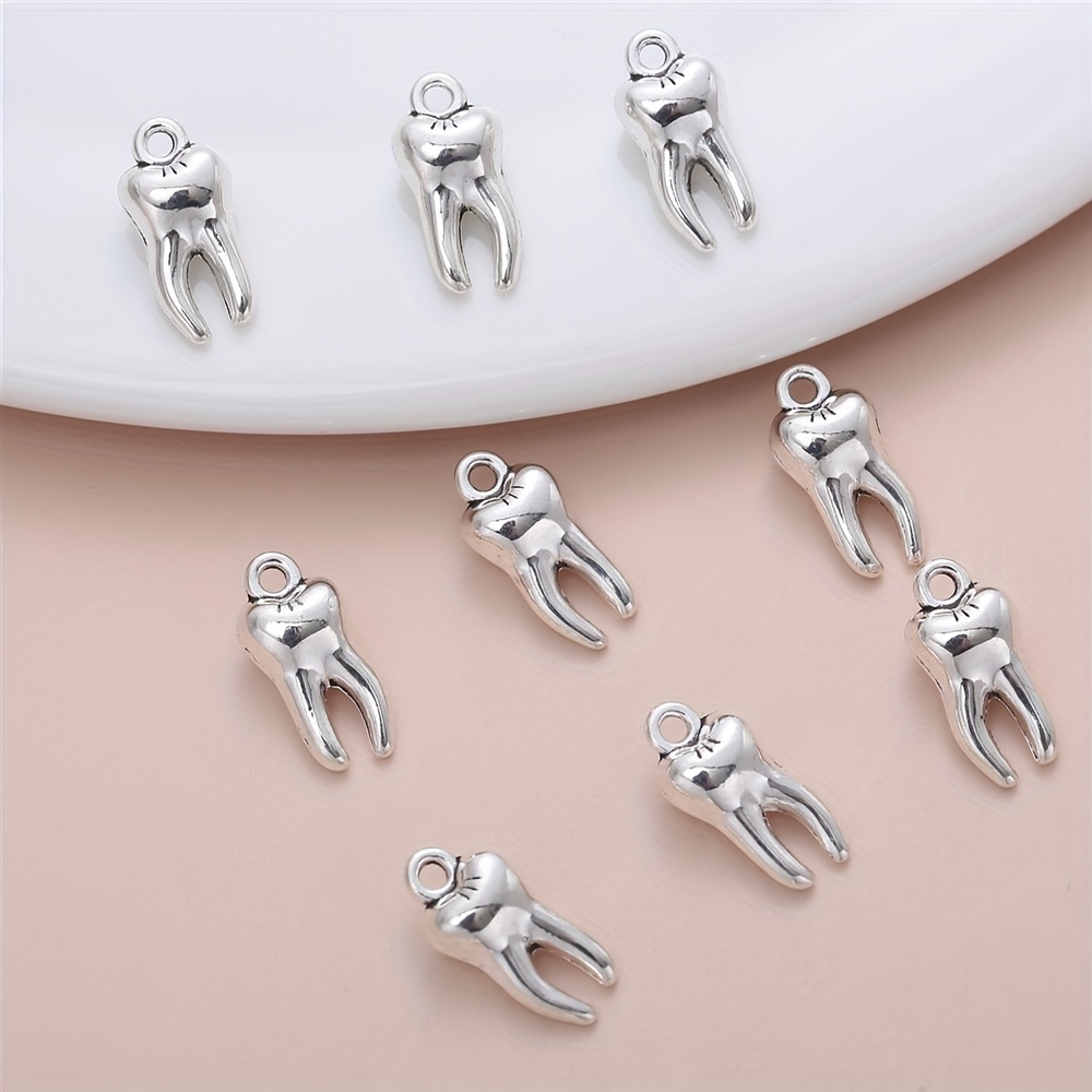 

50pcs Fashionable Metal Tooth Charms Set - Pendants For , Necklaces, Bracelets, Keychains & Phone Accessories - Zinc Alloy