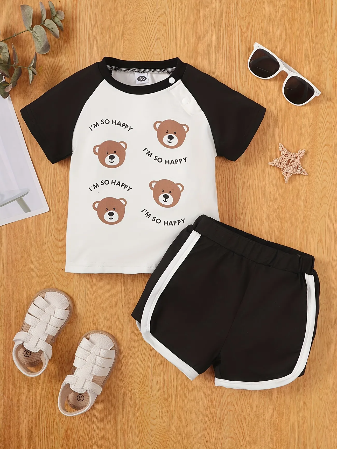 Baby Boys Cute Bear Graphic Print T-shirt & Shorts Set Clothes - Temu
