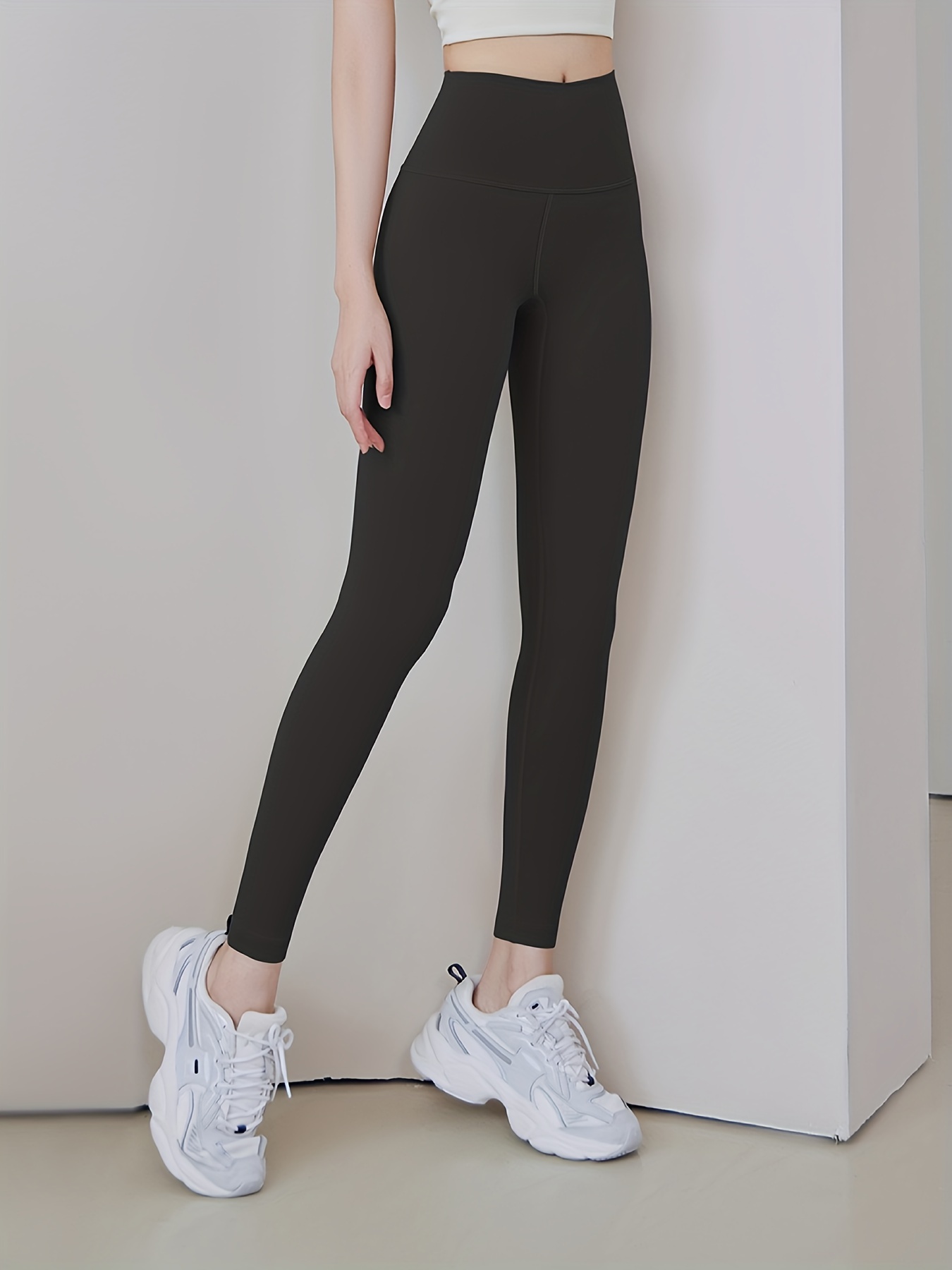 Solid Color Comfort Leggings High Waist Breathable Fitness - Temu