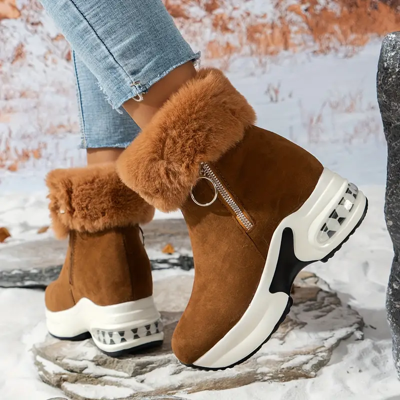 womens platform snow boots casual side zipper plush lined boots comfortable winter boots details 13