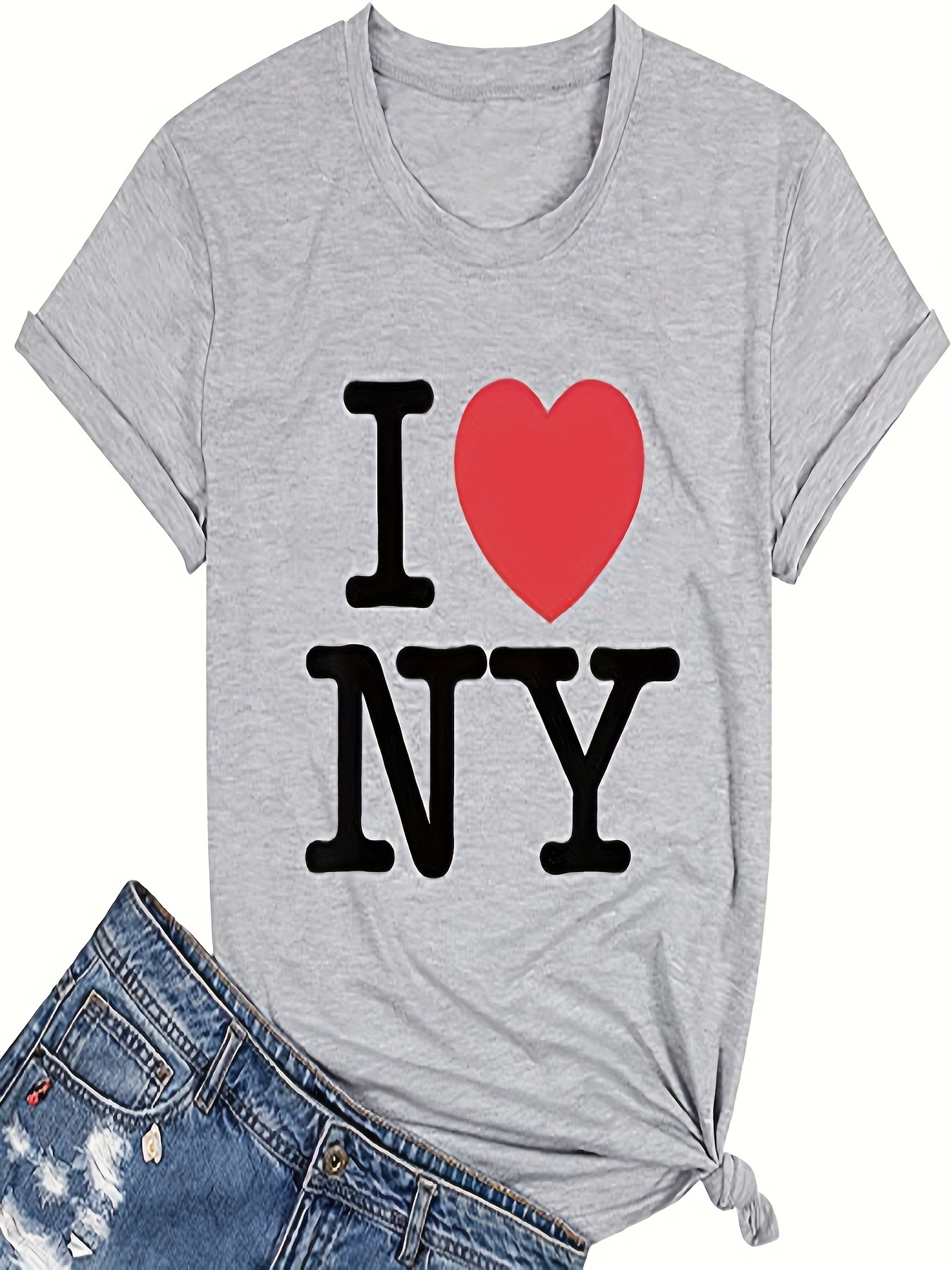 Ladies New York City T-Shirt Charcoal White NYC Tee Womens