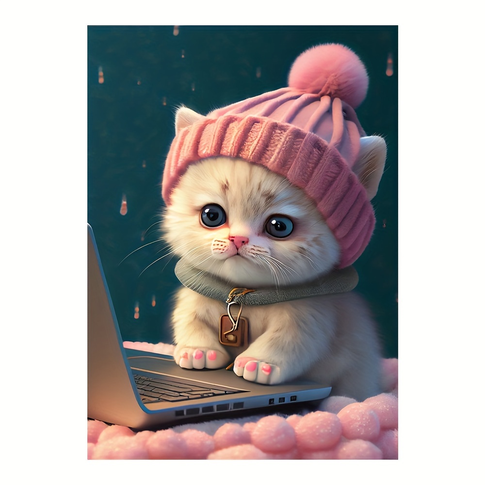 Work Little Cat Cute Winter Animal Diamond Painting - Temu