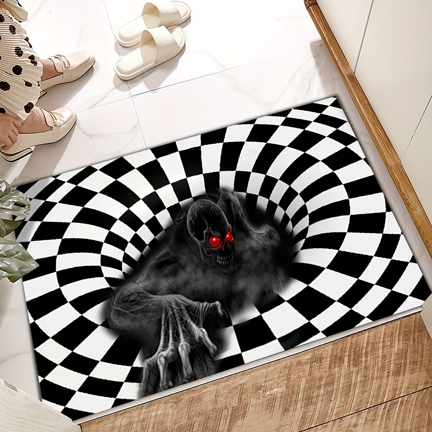 3d Vortex Illusion Black White Creative Doormat Non - Temu