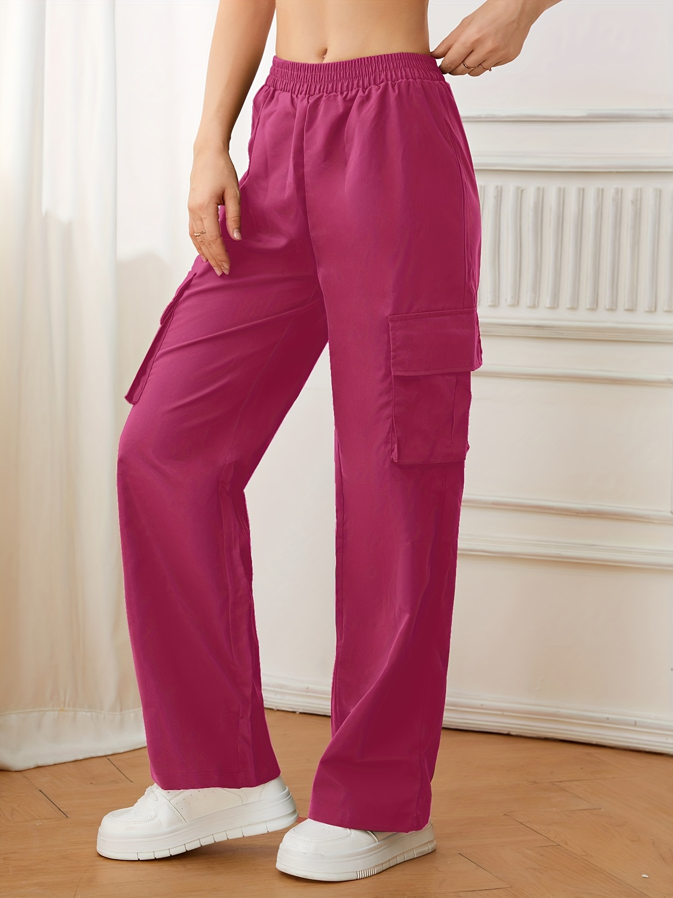 Cargo Pants Women Pink Color, Cargo Pants High Waist Pink