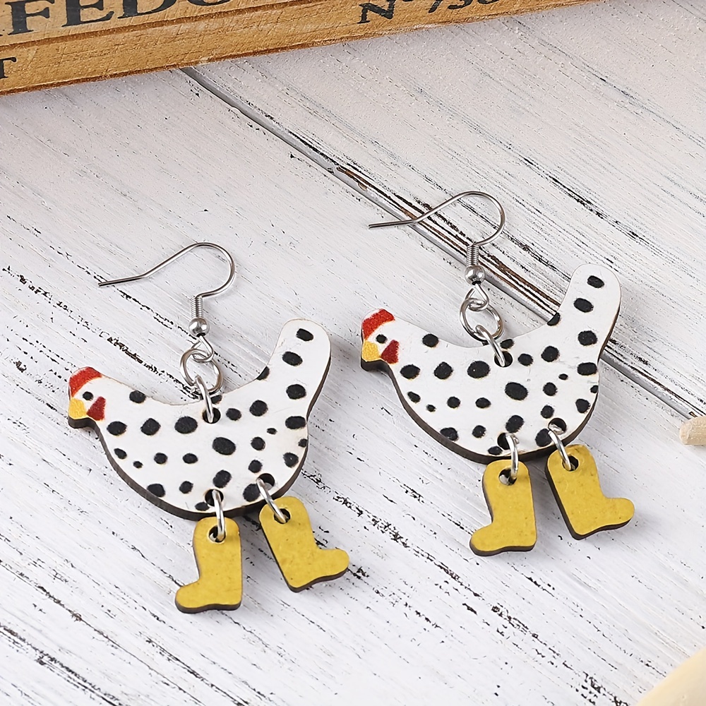 Retro Cute Hen Boots Design Dangle Earrings Wooden Jewelry - Temu Australia