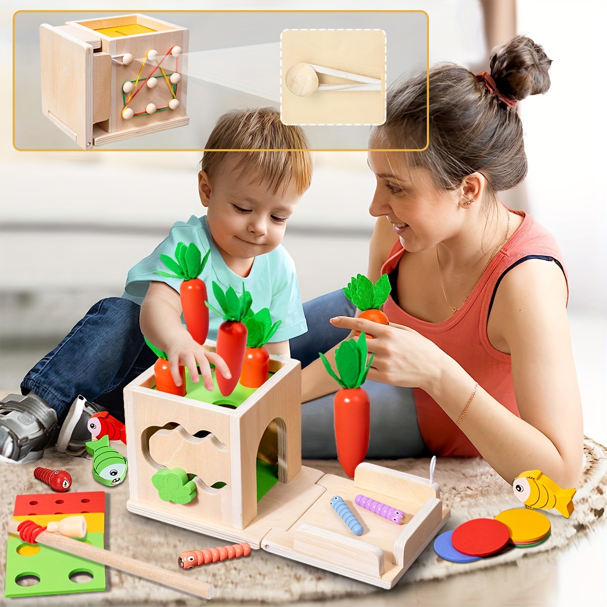 Babyprodukte online - beetoy Montessori-Holzspielzeug für Mädchen von 1–5  Jahren, pädagogisches Sortier-Matching-Spiel, Holzpuzzle, motorisches  Lernen für Vorschulkinder, Karottenernte-Formsortierer, farblich passendes  Puzzle-Spielzeug - Kideno