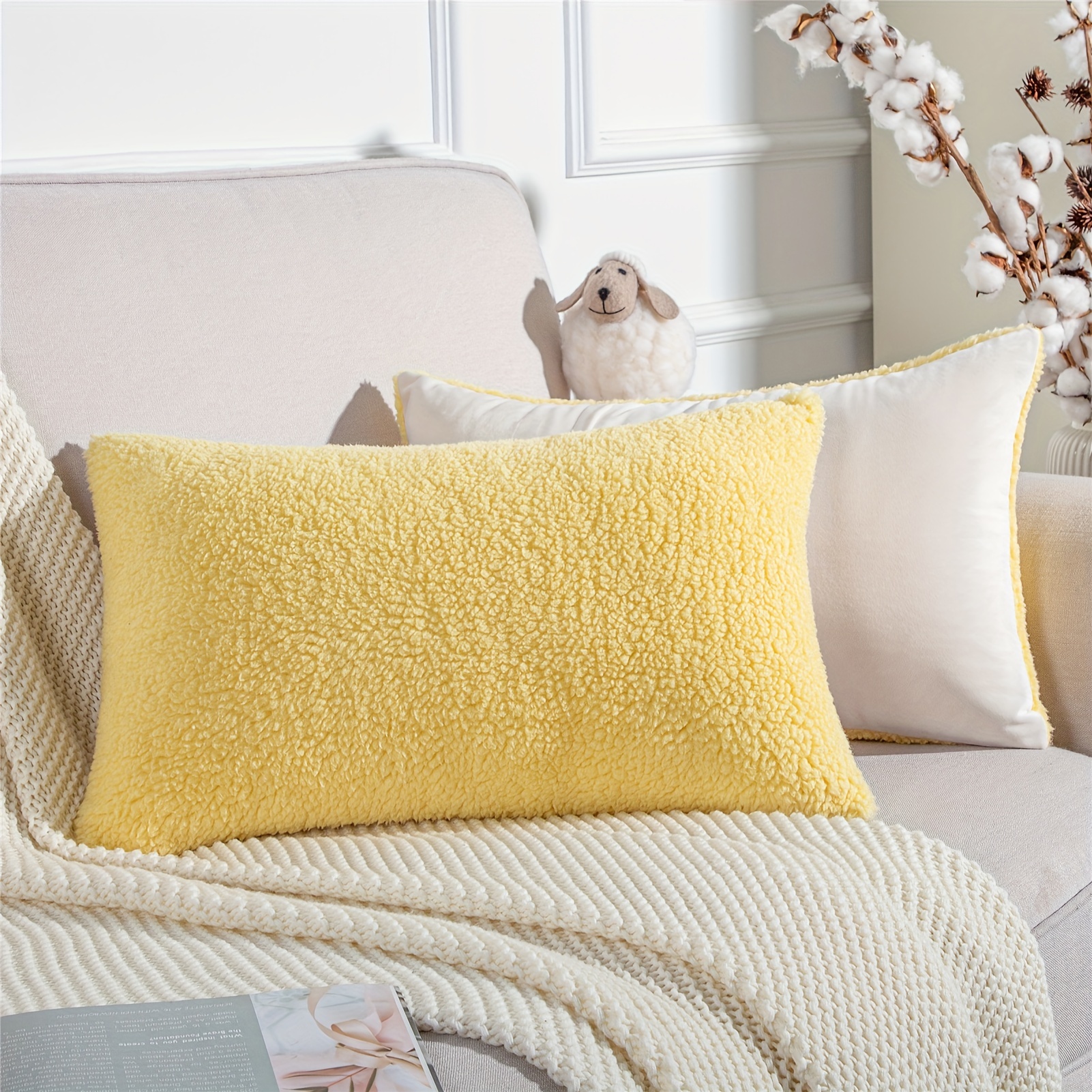 Soft Lamb Wool Plain Color Throw Pillow Covers Modern Temu