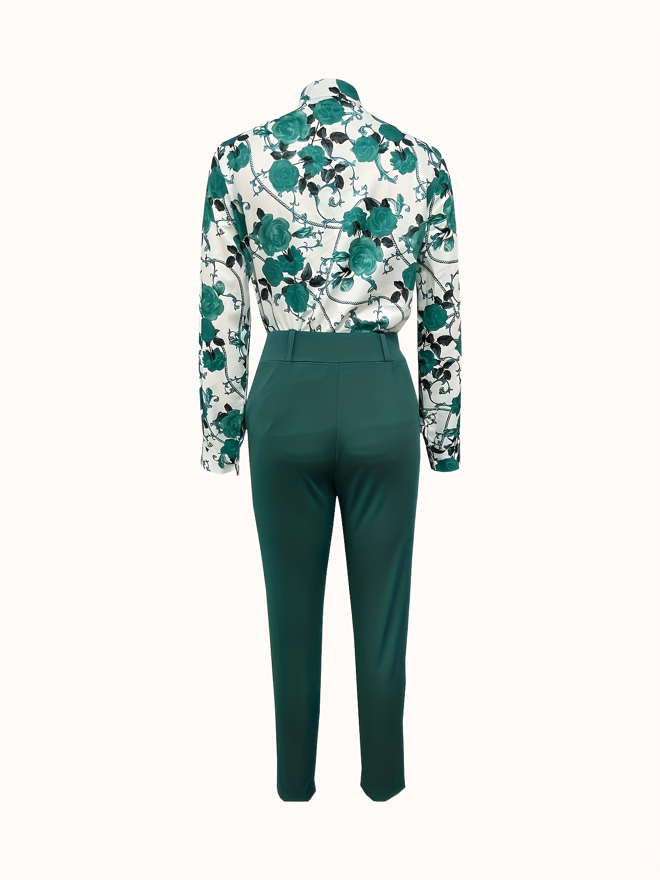 Floral Print V Neck Blouse & Tapered Pants Set