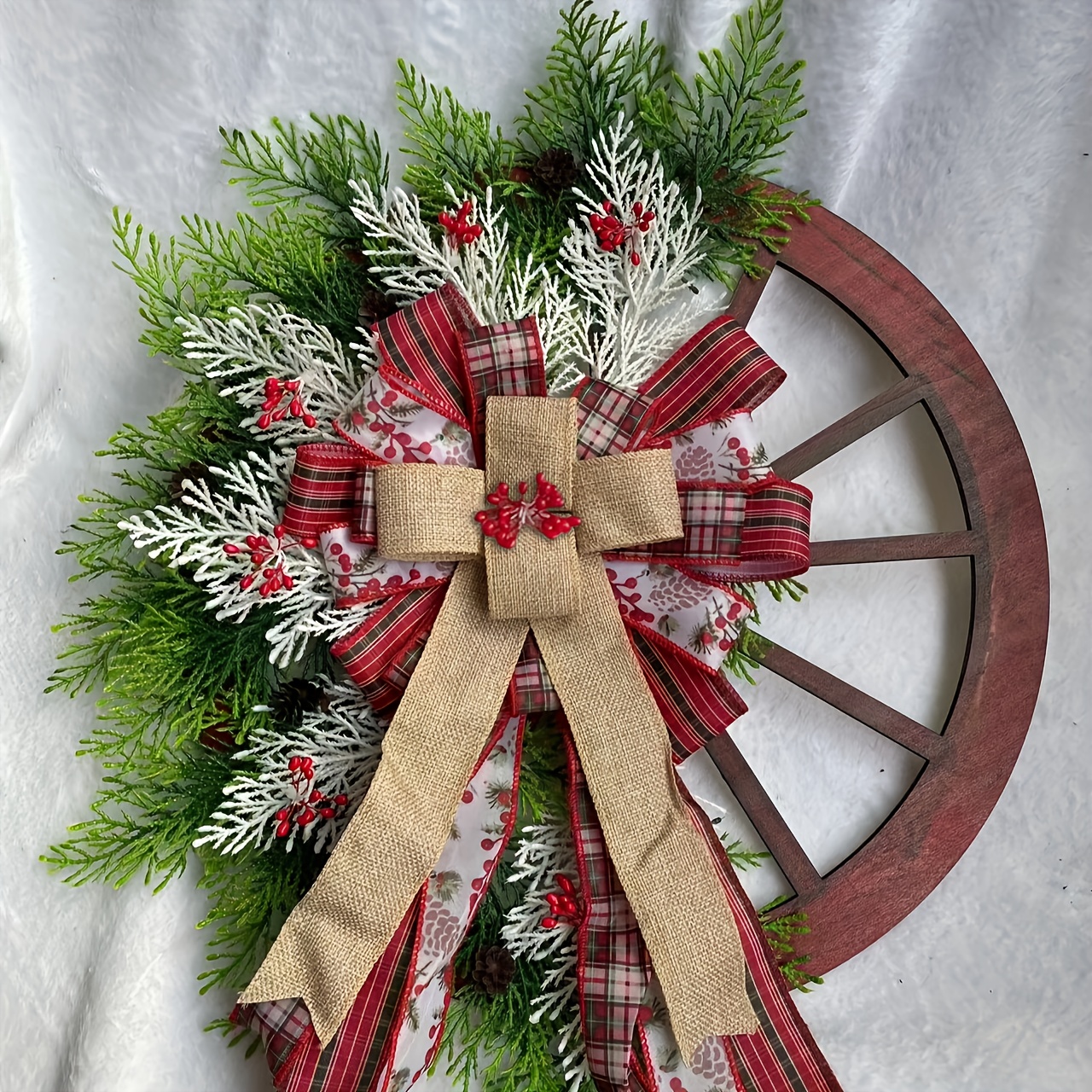 Dropship 1pc Christmas Red Wagon Wheel Wreath, Front Door Reusable